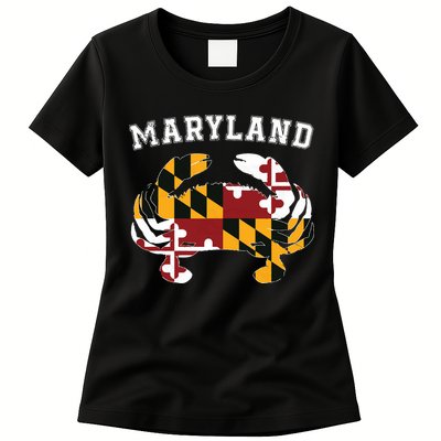 Maryland Flag Blue Crab T State Pride Retro Womens T-Shirt