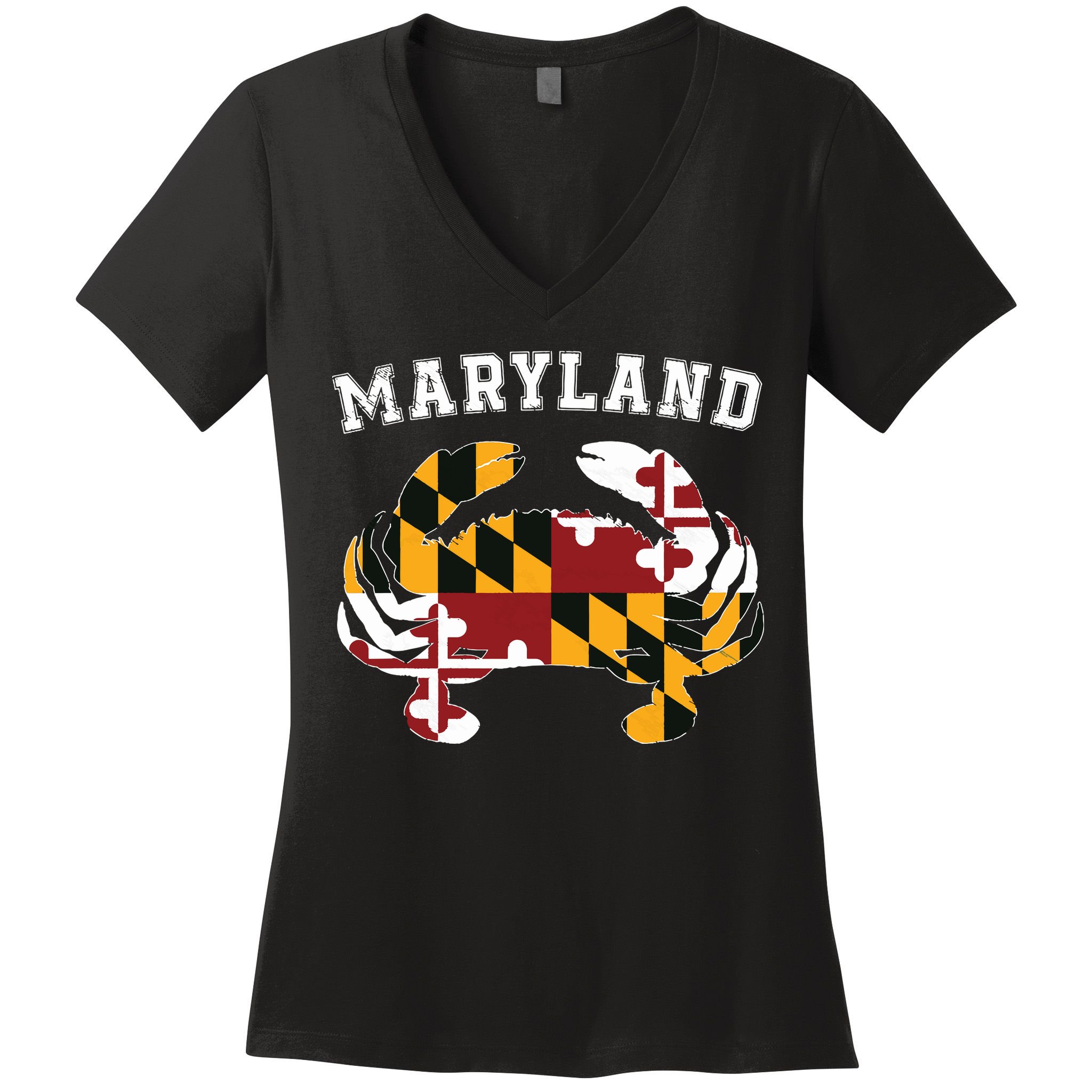 Maryland Flag Blue Crab T State Pride Retro Women's V-Neck T-Shirt
