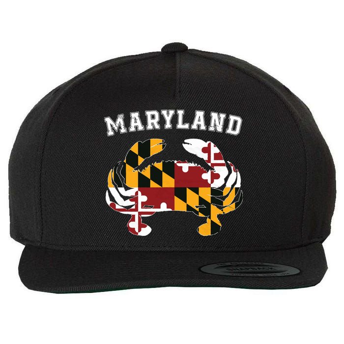 Maryland Flag Blue Crab T State Pride Retro Wool Snapback Cap