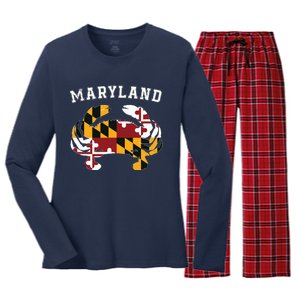 Maryland Flag Blue Crab T State Pride Retro Women's Long Sleeve Flannel Pajama Set 