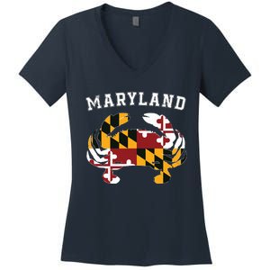 Maryland Flag Blue Crab T State Pride Retro Women's V-Neck T-Shirt