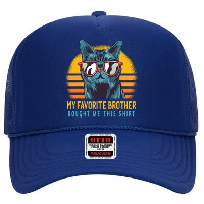 My Favorite Brother Bought Me This Funny Gift Cute Cat High Crown Mesh Back Trucker Hat