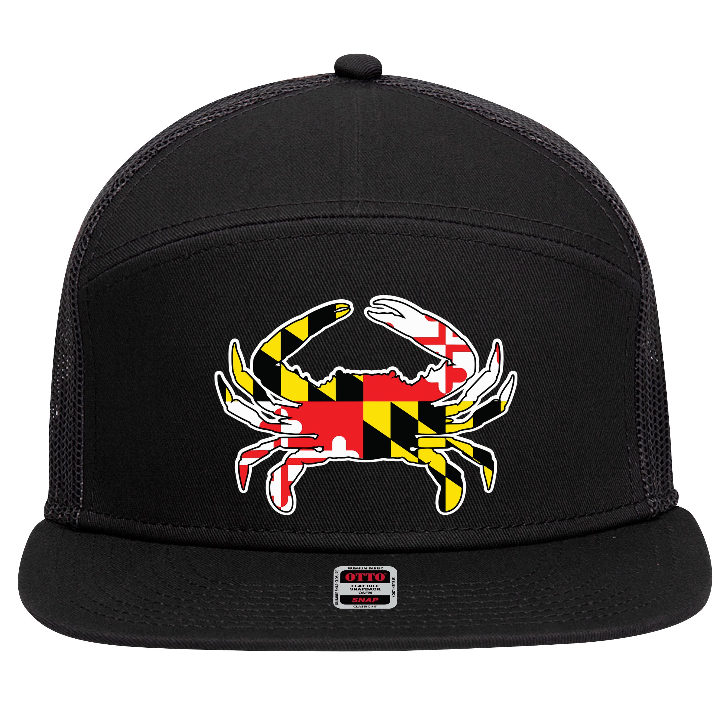 Maryland Flag Blue Crab Gift 7 Panel Mesh Trucker Snapback Hat