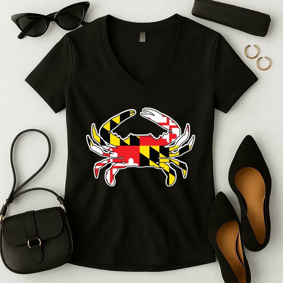 Maryland Flag Blue Crab Gift Women's V-Neck T-Shirt