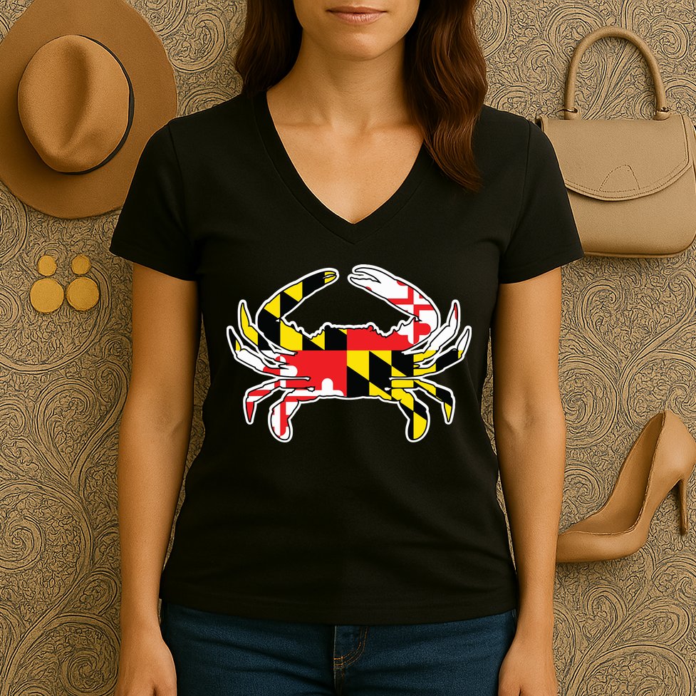 Maryland Flag Blue Crab Gift Women's V-Neck T-Shirt