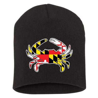 Maryland Flag Blue Crab Gift Short Acrylic Beanie