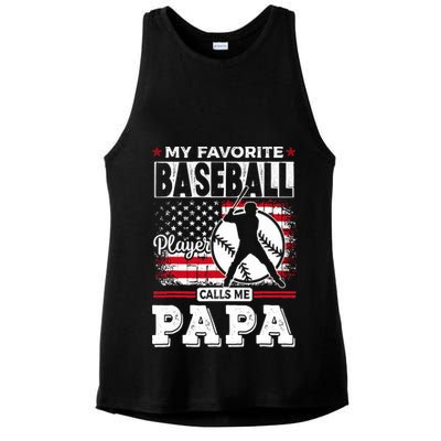 Mens Favorite Baseball Player Calls Me Papa US Flag Father_s Ladies PosiCharge Tri-Blend Wicking Tank