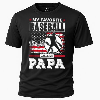 Mens Favorite Baseball Player Calls Me Papa US Flag Father_s Cooling Performance Crew T-Shirt