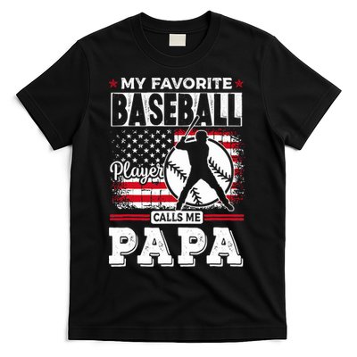 Mens Favorite Baseball Player Calls Me Papa US Flag Father_s T-Shirt