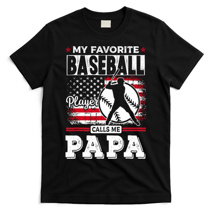 Mens Favorite Baseball Player Calls Me Papa US Flag Father_s T-Shirt