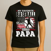 Mens Favorite Baseball Player Calls Me Papa US Flag Father_s T-Shirt
