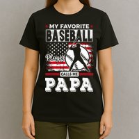 Mens Favorite Baseball Player Calls Me Papa US Flag Father_s T-Shirt