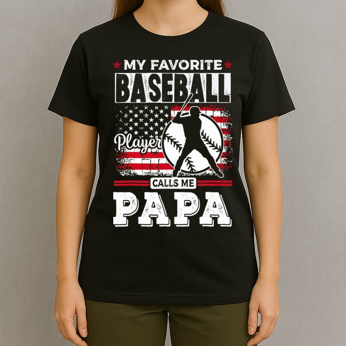 Mens Favorite Baseball Player Calls Me Papa US Flag Father_s T-Shirt