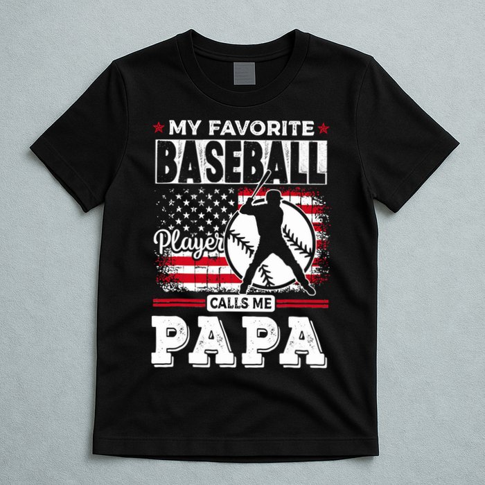 Mens Favorite Baseball Player Calls Me Papa US Flag Father_s T-Shirt