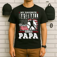 Mens Favorite Baseball Player Calls Me Papa US Flag Father_s T-Shirt