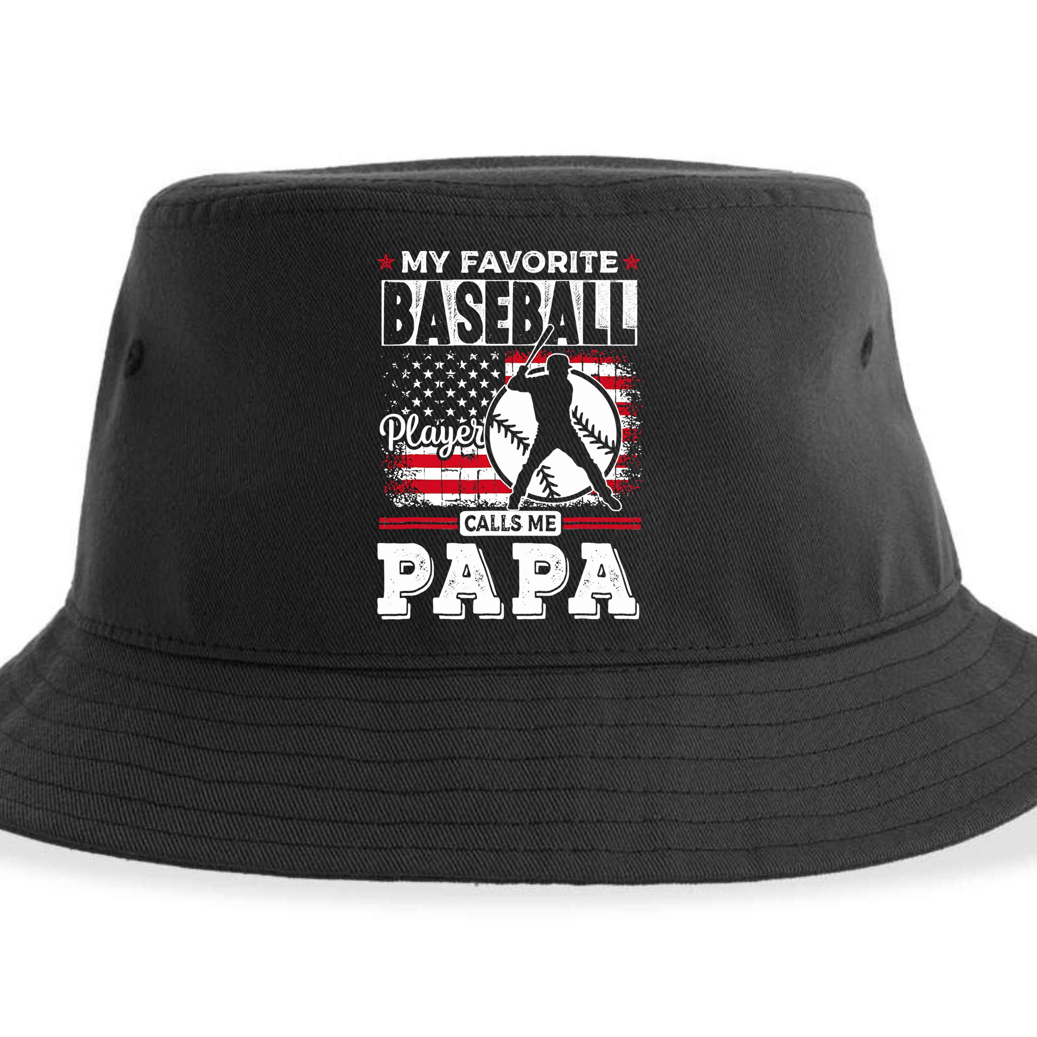 Mens Favorite Baseball Player Calls Me Papa US Flag Father_s Sustainable Bucket Hat
