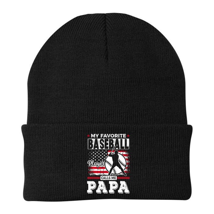 Mens Favorite Baseball Player Calls Me Papa US Flag Father_s Beanie