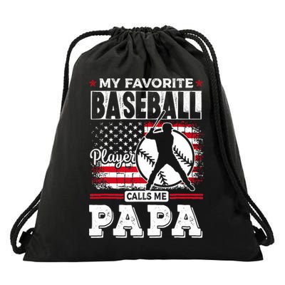 Mens Favorite Baseball Player Calls Me Papa US Flag Father_s Drawstring Bag