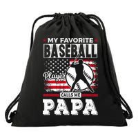 Mens Favorite Baseball Player Calls Me Papa US Flag Father_s Drawstring Bag