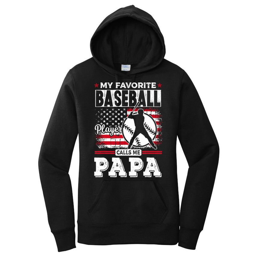 Mens Favorite Baseball Player Calls Me Papa US Flag Father_s Women's Pullover Hoodie