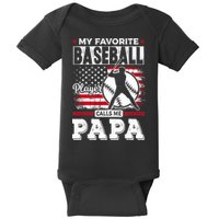 Mens Favorite Baseball Player Calls Me Papa US Flag Father_s Baby Bodysuit