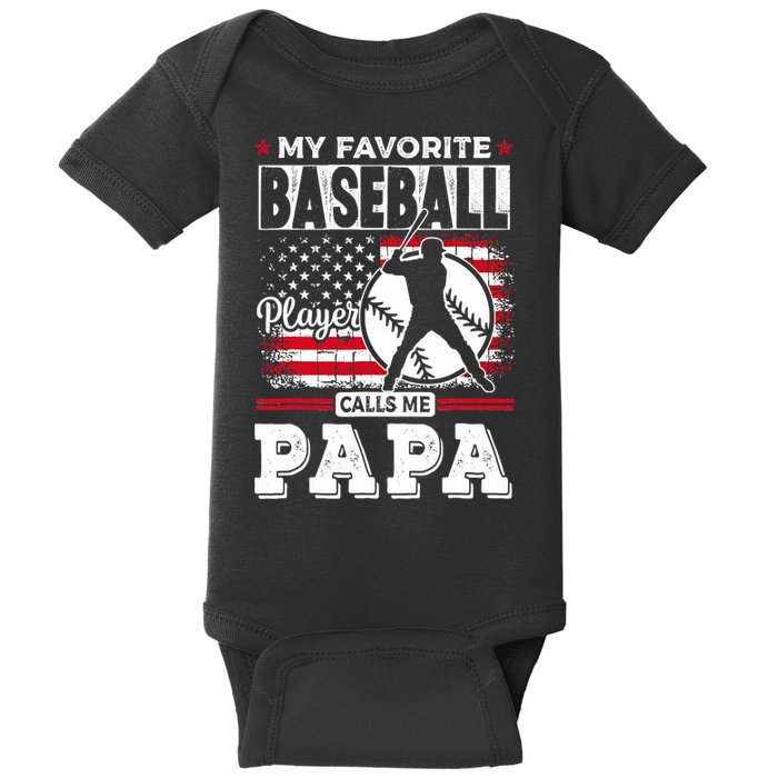 Mens Favorite Baseball Player Calls Me Papa US Flag Father_s Baby Bodysuit