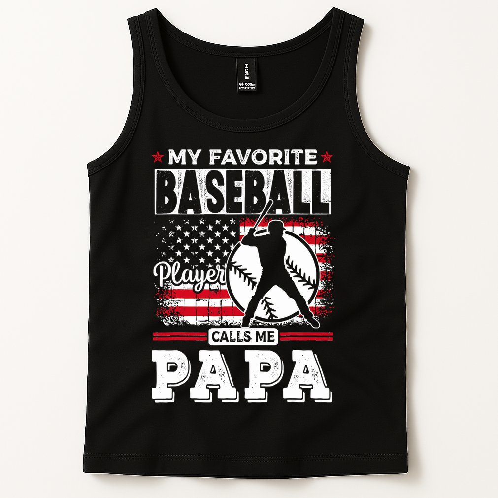 Mens Favorite Baseball Player Calls Me Papa US Flag Father_s Tank Top