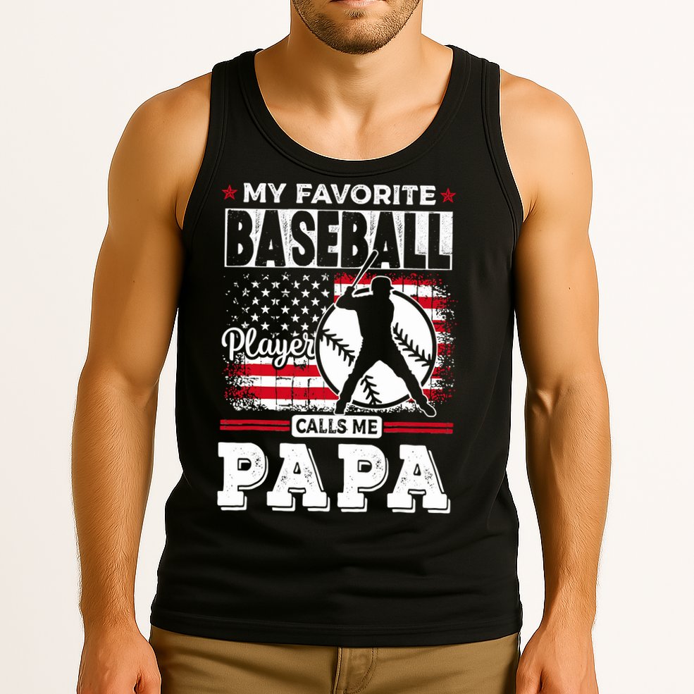 Mens Favorite Baseball Player Calls Me Papa US Flag Father_s Tank Top