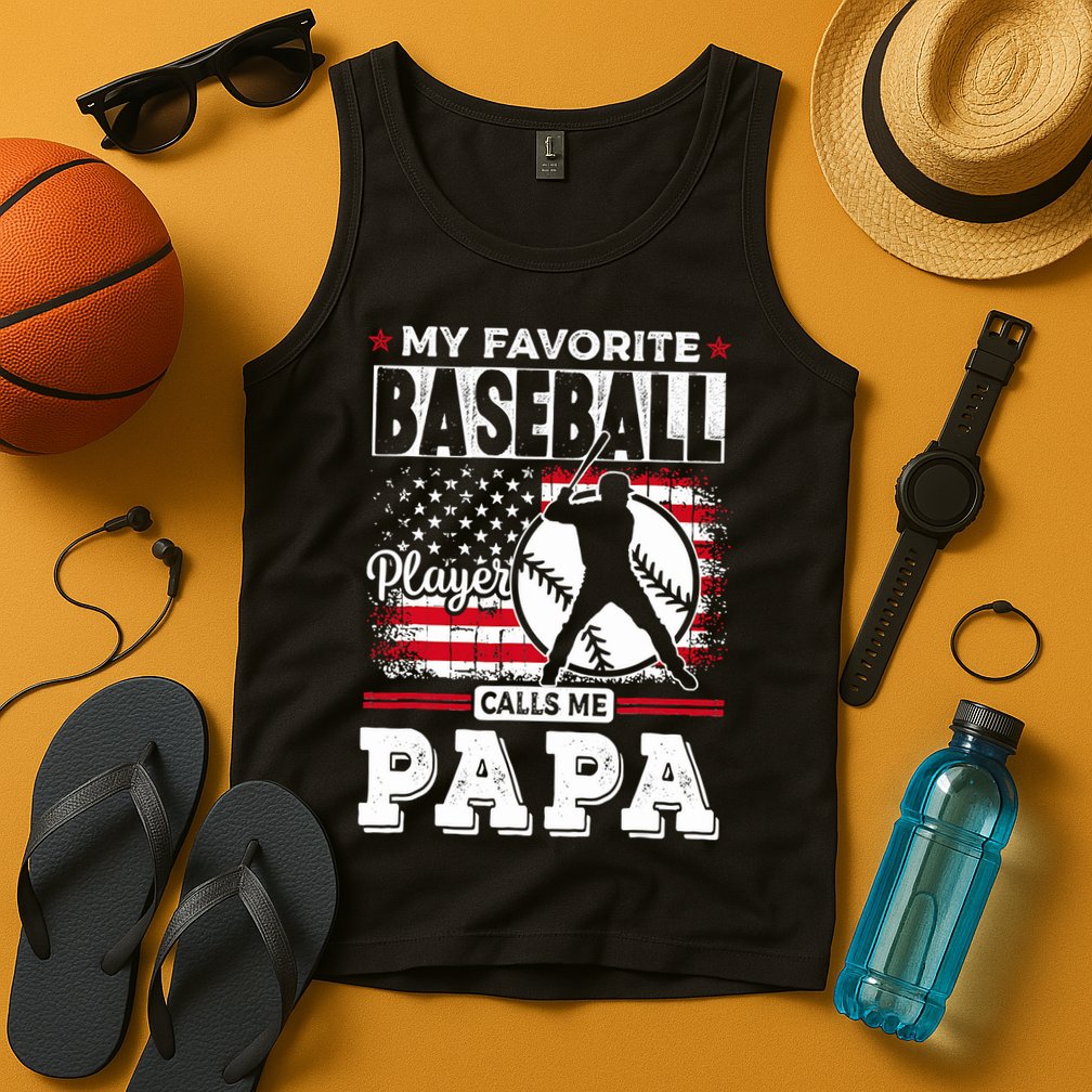 Mens Favorite Baseball Player Calls Me Papa US Flag Father_s Tank Top