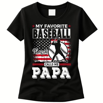 Mens Favorite Baseball Player Calls Me Papa US Flag Father_s Womens T-Shirt