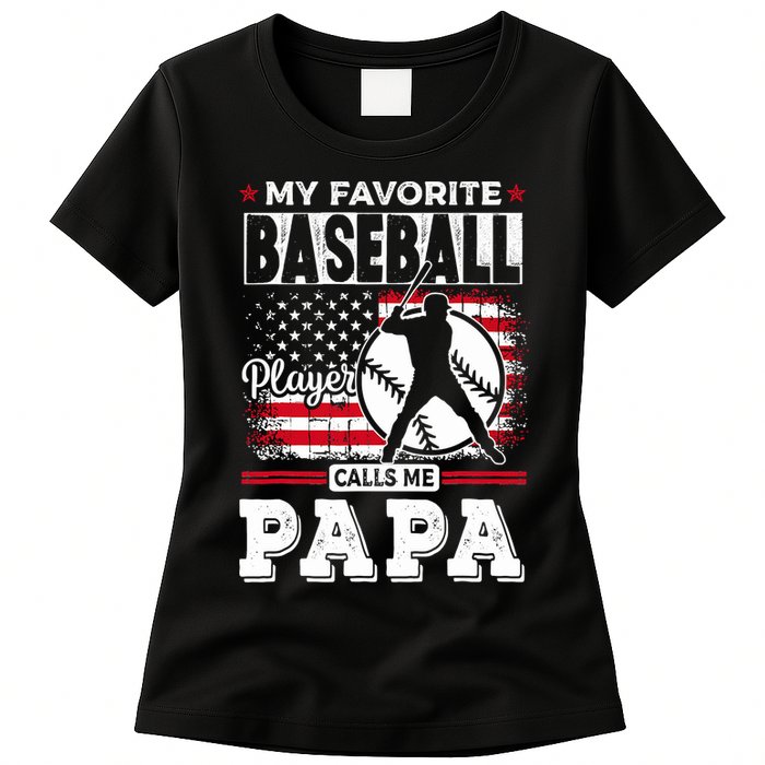 Mens Favorite Baseball Player Calls Me Papa US Flag Father_s Womens T-Shirt