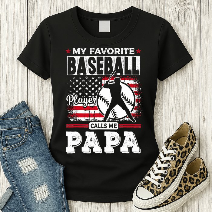 Mens Favorite Baseball Player Calls Me Papa US Flag Father_s Womens T-Shirt