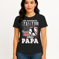 Mens Favorite Baseball Player Calls Me Papa US Flag Father_s Womens T-Shirt