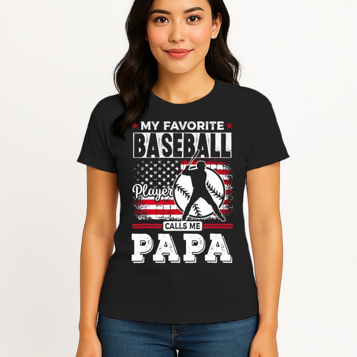 Mens Favorite Baseball Player Calls Me Papa US Flag Father_s Womens T-Shirt