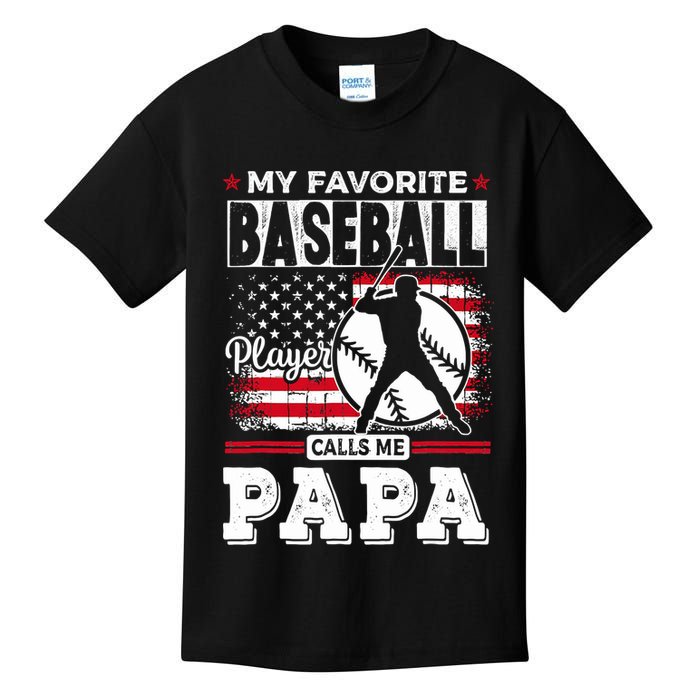 Mens Favorite Baseball Player Calls Me Papa US Flag Father_s Kids T-Shirt