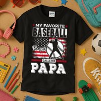 Mens Favorite Baseball Player Calls Me Papa US Flag Father_s Kids T-Shirt
