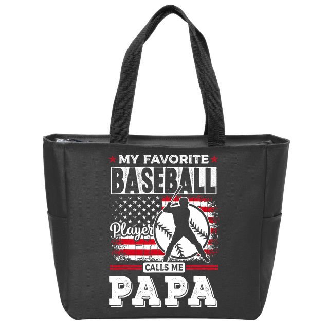 Mens Favorite Baseball Player Calls Me Papa US Flag Father_s Zip Tote Bag