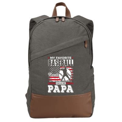Mens Favorite Baseball Player Calls Me Papa US Flag Father_s Cotton Canvas Backpack