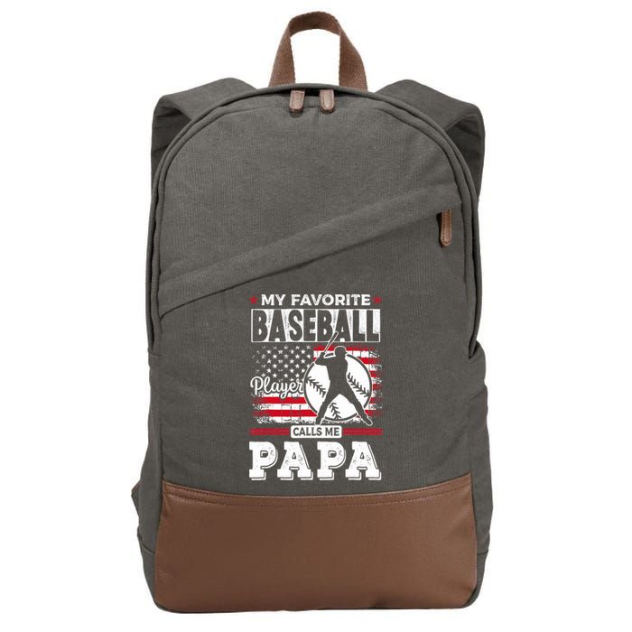 Mens Favorite Baseball Player Calls Me Papa US Flag Father_s Cotton Canvas Backpack