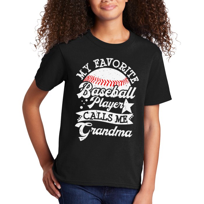 My Favorite Baseball Player Calls Me Grandma Baseball Family Kids T-Shirt