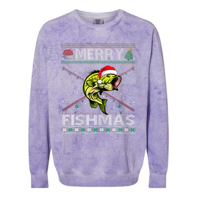 Merry Fishmas Bass Fish Fishing Christmas Ugly Sweater Xmas Colorblast Crewneck Sweatshirt