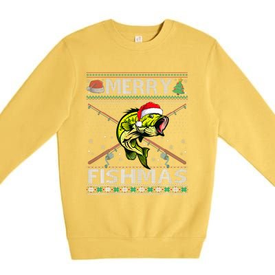 Merry Fishmas Bass Fish Fishing Christmas Ugly Sweater Xmas Premium Crewneck Sweatshirt