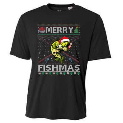 Merry Fishmas Bass Fish Fishing Christmas Ugly Sweater Xmas Cooling Performance Crew T-Shirt