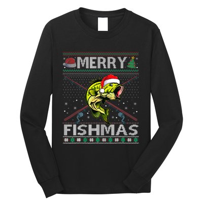 Merry Fishmas Bass Fish Fishing Christmas Ugly Sweater Xmas Long Sleeve Shirt