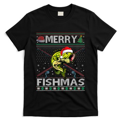 Merry Fishmas Bass Fish Fishing Christmas Ugly Sweater Xmas T-Shirt