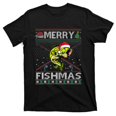 Merry Fishmas Bass Fish Fishing Christmas Ugly Sweater Xmas T-Shirt