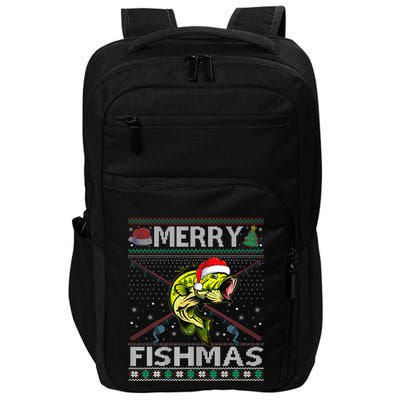 Merry Fishmas Bass Fish Fishing Christmas Ugly Sweater Xmas Impact Tech Backpack