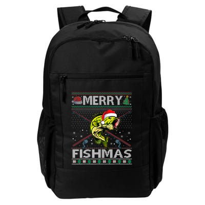Merry Fishmas Bass Fish Fishing Christmas Ugly Sweater Xmas Backpack