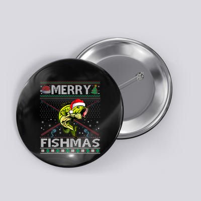 Merry Fishmas Bass Fish Fishing Christmas Ugly Sweater Xmas Button