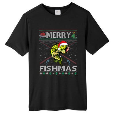 Merry Fishmas Bass Fish Fishing Christmas Ugly Sweater Xmas Tall Fusion ChromaSoft Performance T-Shirt